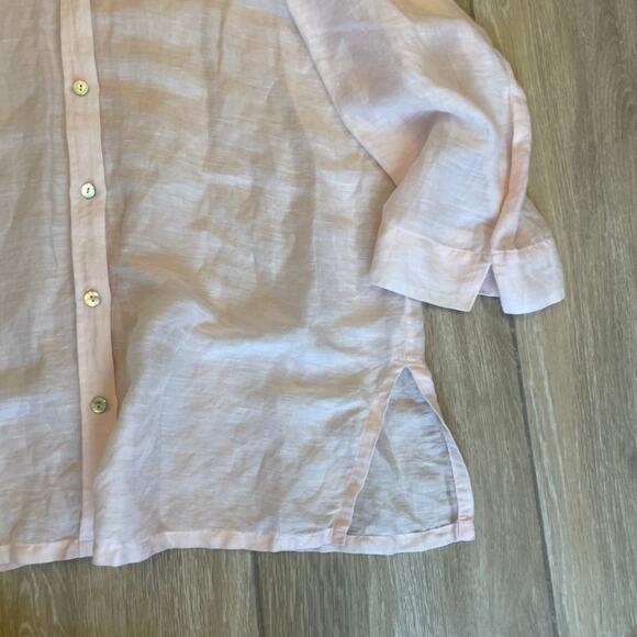 Chico’s Size 3 Pink Linen Silk Button Front Shirt 3/4 Sleeve Lightweight Top - Picture 3 of 7